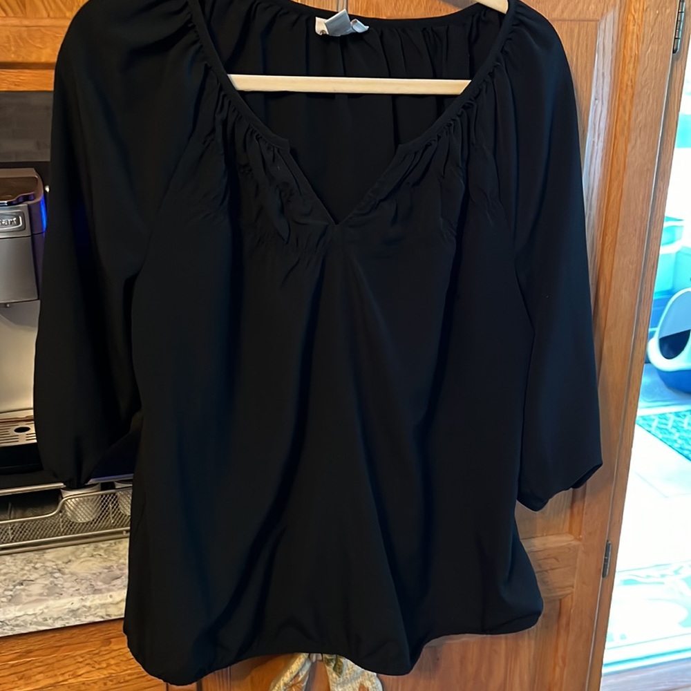 Loft Black sheer top 3/4 length Sleeves